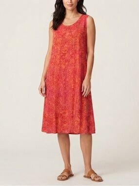 Batik Bali Tropical Floral Rayon Sleeveless Midi Dress XL